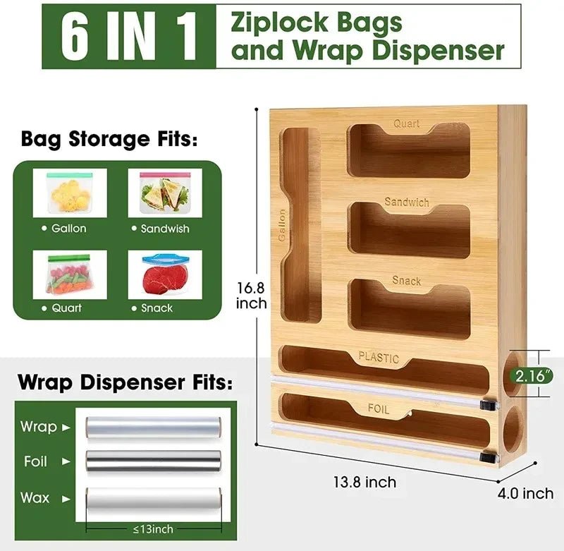 Organizador de Cocina de Bambú para Envolturas - Chammpy